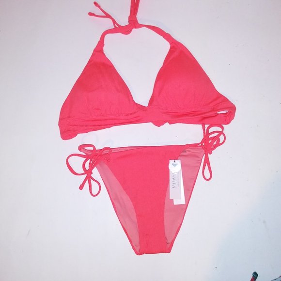 Victoria Secret Swim Bikini XS Top & Bottom Push Up Coral Orange Triangle Ribbed - Picture 2 of 12